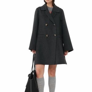 Ganni grey wool Double-Breasted Coat